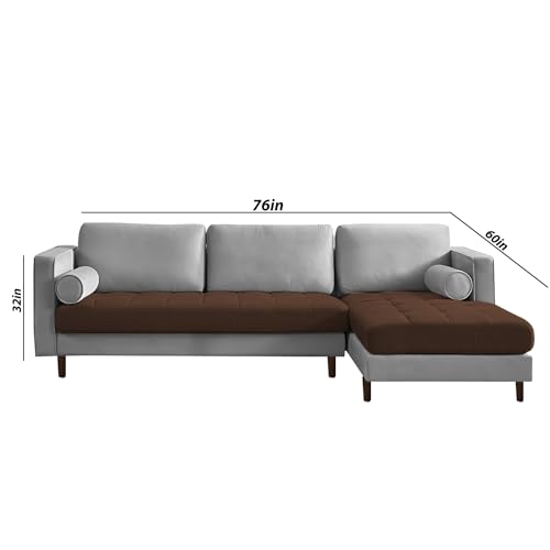 Image of Lezra RHS 4 Seater L Shape Sofa Set for Living Room (Brown Grey Fabric) Premium Fabric Sofa