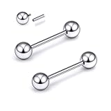 Xnsjeyy 16G Astm F136 Titanium Internally Threaded Nipple Tongue Rings Piercing Jewelry 16 Gauge G23 Titanium Straight Barbell Tongue Nipple Ring Piercing Jewelry For Women Men Bar Length 12MM
