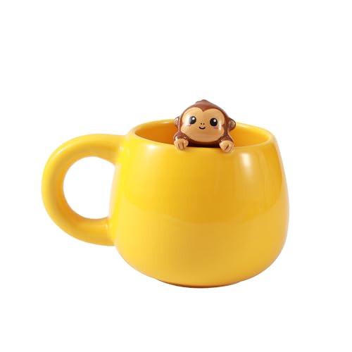 I-TOTAL® - Taza de Cerámica con Animales de Cerámica en el Borde, Taza para Té o Café (MONKEY)