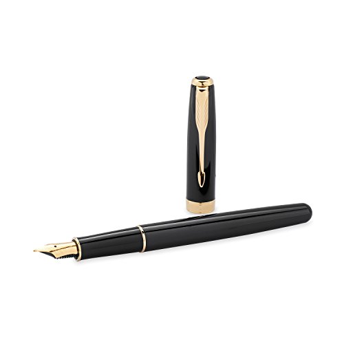 Parker Sonnet Black Lacquer with Golden Trim, Fountain Pen, Medium nib with Black ink (S0808710)