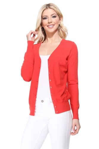 Image of YEMAK Women's Knit Cardigan Sweater - Long Sleeve V-Neck Basic Classic Casual Button Down Knitted Soft Lightweight Top