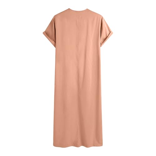 Thobe for Men Round Neck Half Zipper Muslim Kaftan Middle Arab Mens Caftans Casual Short Sleeve Long Gown Dress3