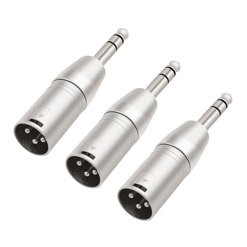 Lrbners 3 -Pin XLR Male to Balanced 1/4‘ TRS Male Adapter, Audio Adapter with Alloy Heavy Duty Plug, 3-pin XLR Signal Transmission, 6.35mm TRS Durable Converter for Studio & Stage Equipment 3-Pack