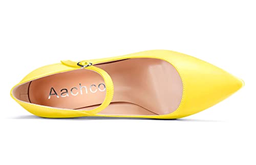 Aachcol Women Stiletto Mid High Heel Pumps Mary Jane Slip-on Pointed Toe Dress Shoes Office Party Wedding Satin 3 Inch4