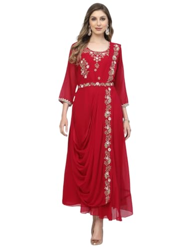 Image of Women's Embroidered Maxi Fit Flared Ethnic Sharee Dress Gown. Rani