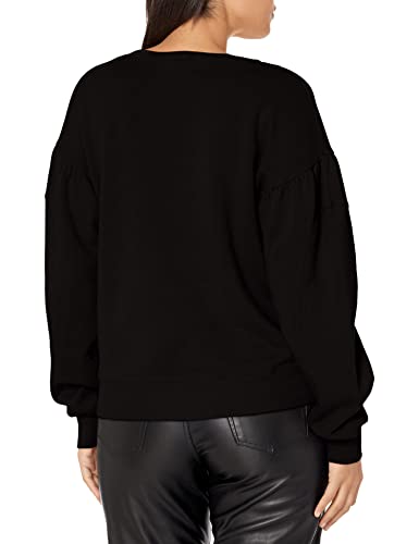 Monrow Women's Ht1076-Shirred Sleeve Sweatshirt, Black, Small #TOP1