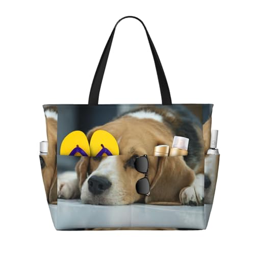 Sac de plage Beagle pour femme grand format avec poignées souples