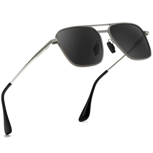 SUNGAIT Mens Sunglasses Polarized Square Aviator, UV400 Protection, Metal Frame for Driving, Fishing, and Outdoor Activities