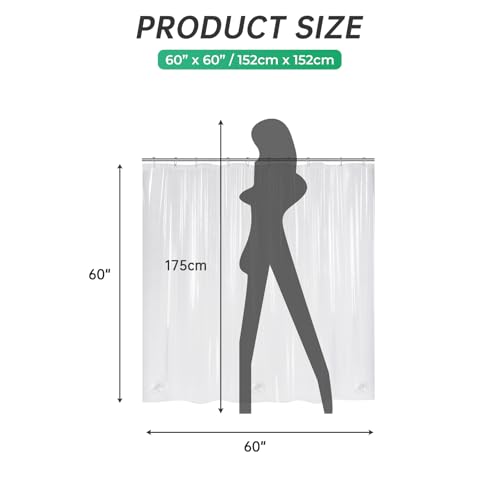 Image of AmazerBath Small Stall Shower Curtain Clear 60x60 Inches, Plastic RV Shower Curtain for Camper, Heavy Duty 8G Premium PEVA, Bathroom Accessories with 3 Big Stones and 10 Rustproof Grommets