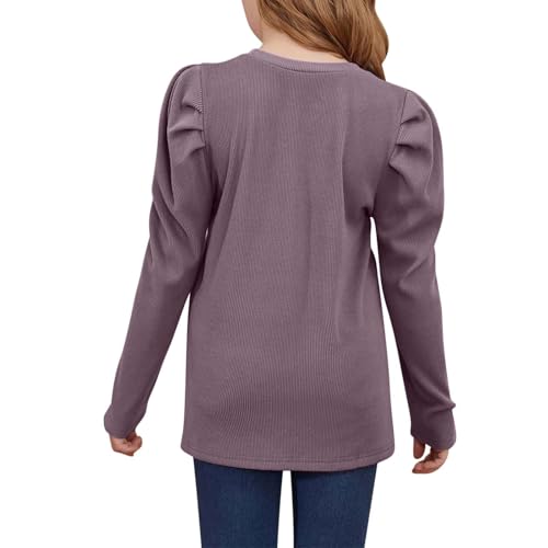 Girls Puff Long Sleeve Shirts Toddler Kids Casual Crewneck Soft Cotton Tunic Tops Blouses Teen Solid Basic Tee Fall Clothes4