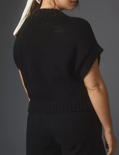 Image of Womens Mock Neck Cap Sleeve Sweater Vest Casual Solid Cropped Tank Tops Pullover Sweaters