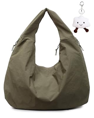 Micmores Tote Bag Slouchy Hobo Bag per le donne Borsa in nylon tinta unita Drappeggiata Borsa a tracolla Grande borsa ascellare (Verde)