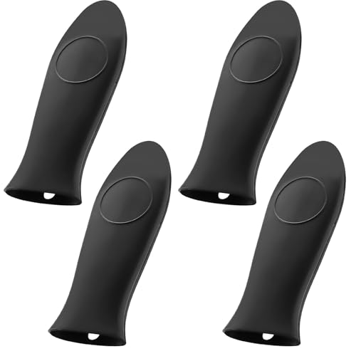4 Pcs Mango de Silicona para Mangos Calientes, Soportes de Silicona Fundas Agarradera de Resistentes al Calor para Mangos Sartenes de Hierro Cacerolas Platos Horno Utensilios de Cocina(Negro)
