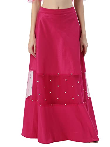 Image of studio rasa Women's Girls Dupion & Net Sequins Embroidered Panelled Skirt for Wedding Festive