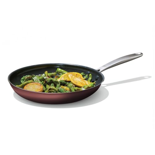 Image of OXO Enhanced 10 inch Frying Pan Skillet, PFAS-Free Ceramic Nonstick Cookware, Stainless Steel Handle, Eggs & Omelet, Dishwasher & Oven Safe, Dark Burgundy