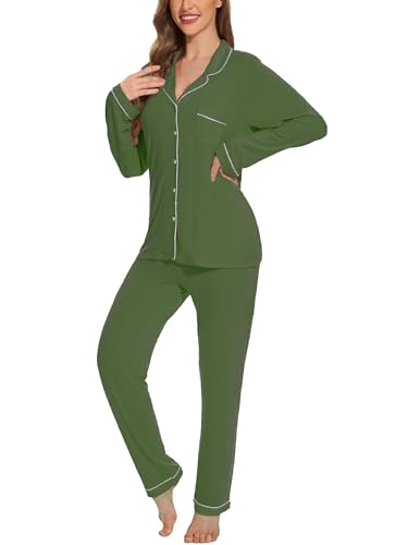Image of Button Up Pajamas for Women Long Sleeve Sleepwear Soft Loungewear Ladies Pjs Set XS-XXL