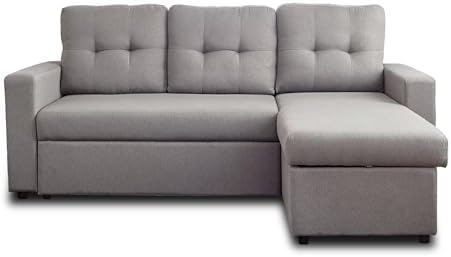 BestMobilier - Canapé d'angle Convertible avec Coffre Réversible Tulipe en Tissu - Canapé Lit - Sofa Gris 4 Places - Angle Droit - ou Gauche - Salon