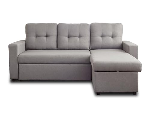 Bestmobilier - BestMobilier - Canapé d'angle Convertible avec Coffre Réversible Tulipe en Tissu - Canapé Lit - Sofa Gris 4 Places - Angle Droit - ou Gauche - Salon