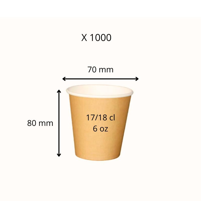 Générique 1000 bicchieri di carta Kraft marrone 17/18 cl (6 onz) per bevande calde e fredde, tazze usa e getta per caffè ed eventi