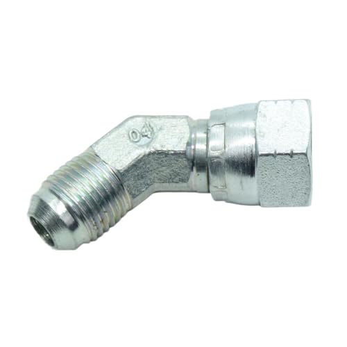 Image of 1 Piece Steel JIC Flare Tube Fitting, 45 Degree Elbow, 3 /8 inch Male JIC (9 /16 inch-18) x 3 /8 inch Female JIC (9 /16 inch-18) Swivel Tube OD