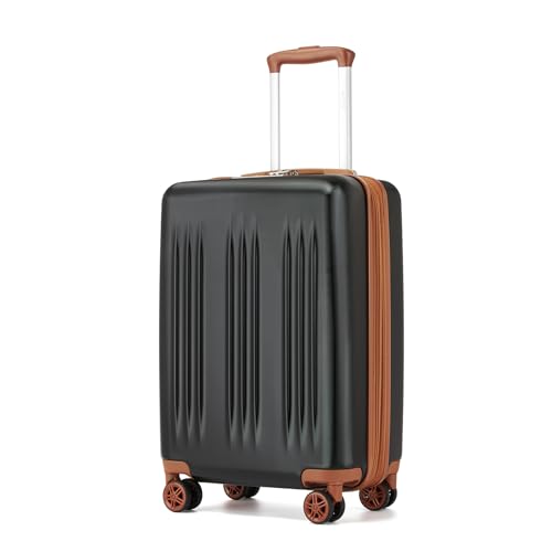 Image of Kono Carry On Luggage 22x14x9 Airline Approved, 20 Inch Expandable Suitcase | Lightweight Luggage with Quiet Spinner Wheels & TSA Lock, PC+ABS Hard Shell Suitcase for 1-3 Days Travel, Black & Brown