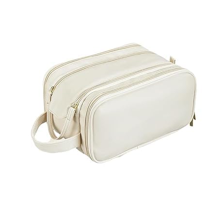 Women's Large Capacity Portable Travel Makeup Brush Toiletries Storage Cosmetic Bag, Large Organizer Bag with Zipper Closure, White-image-30
