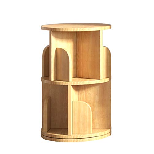 MYBA Bücherregal Massivholz-Rotating Bücherregal for Wohnzimmer, Studienraum 360 Grad Speicherrundregal Eckzarge Bücherschrank (Color : Wood Color, Größe : Two)