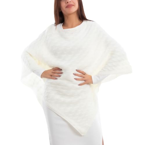 Toocool Poncho Femme Cape Châle Écharpe Manteau Hiver VB-8842, crème, Taille unique