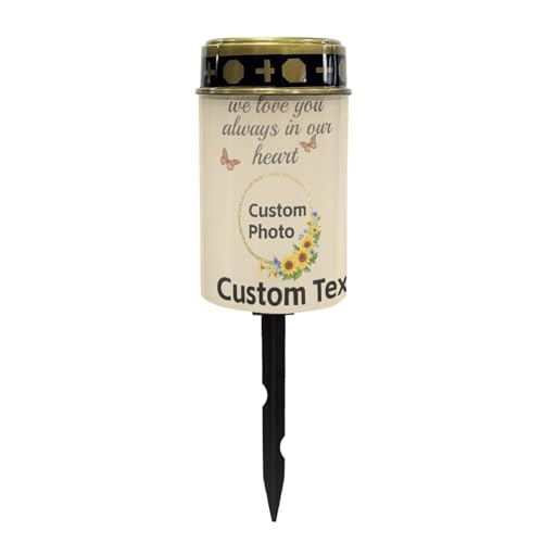Image of Customizable Photograph Text Waterproof Solar Light Flameless Candle Automatic Landscape Path Light Outdoor Solar Grave Decor