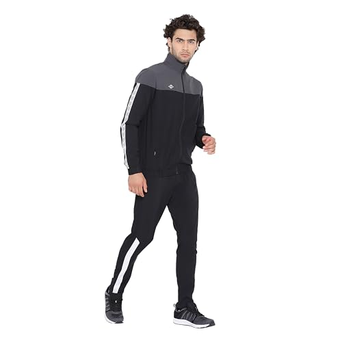 Image of Nivia Carboxy - 2 Track Suit /Sportswear Regular Fit Track Suits /Athletic Gym Running Jogging Suit Set (Black /Dark Grey /White, L)