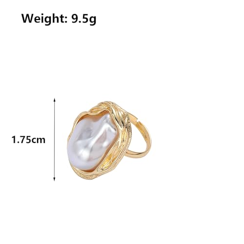 GIGB PBDK 18k Gold Irregular Pearl Ring for Women,Gold Plated Adjustable White Baroque Pearl Finger Rings,Dainty Statement Jewelry for Wedding Party3