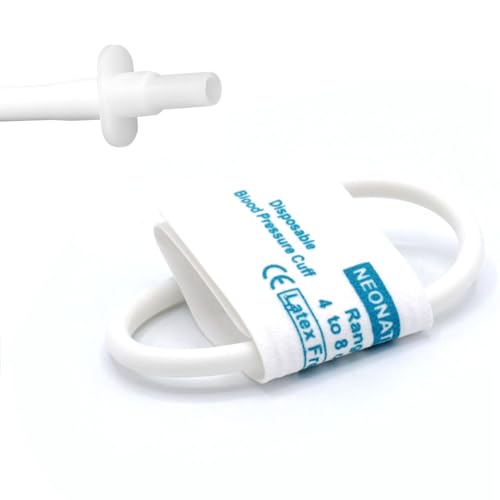 5PCS Disposable Blood Pressure Cuff with Single Tube + BP05 Connector for #2 Neonate 4-8 cm, Replacement NIBP Cuff, Non-Woven Fabric BP Cuff