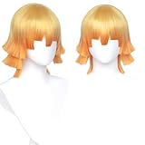Liamiona Cosplay Wig Anime Short Straight Yellow Gradientto Orange Hair Halloween party Costumes wig + free wig cap