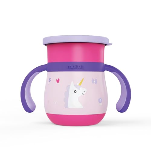 Image of rabitat Sip Around Stainless Steel Sipper 390ml | 2 Years Brand Warranty | Leak Proof | BPA Free | Sippy Cup for Kids with Soft Silicone Rim | Ergonomic Design, Uni Pop