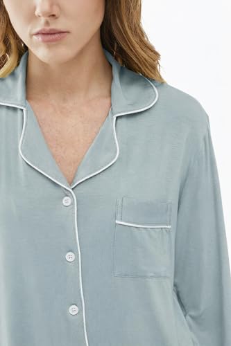 Image of Joyaria Women's Cooling Bamboo Viscose Pajama Set Long Sleeve Button Front | Hot Sleeper Comfort . Cooling Relief . Lightweight Feel for Sleeping & Lounging