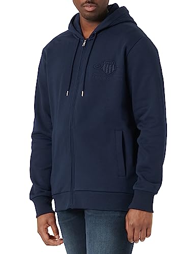 Gant Herren REG Tonal Shield Full Zip Hoodie Kapuzenpullover, Evening Blue,...