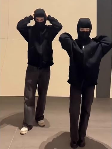 Balaclava Hoodie Zipper, Winter Hoodies for Men Double Layer Hooded Sweatshirt Fleece Zip Jacket2
