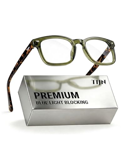 Image of TIJN Premium Blue Light Blocking Glasses for Women Men Computer Gaming Use | Square TR90 Frame Nerd Eyeglasses Anti Blue Ray with Red, Orange, Clear Lens for Computer, Phone, TV and Evening Screen Use