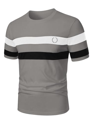 Image of RoseSeek Men's Color Block Short Sleeve Tee Shirts Casual Crewneck T Shirt Trendy Summer Tops