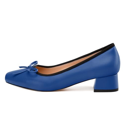 Womens Pumps, Square Toe Low Block Heel Pumps for Women, Leather Insole Comfort Daily Pump Shoes with Bow Tie 1.3"2