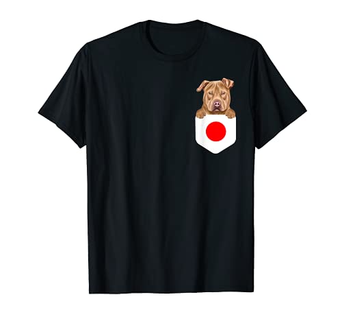 Japan Flag Usa Staffordshire Terrier Dog In Pocket T-Shirt, Black