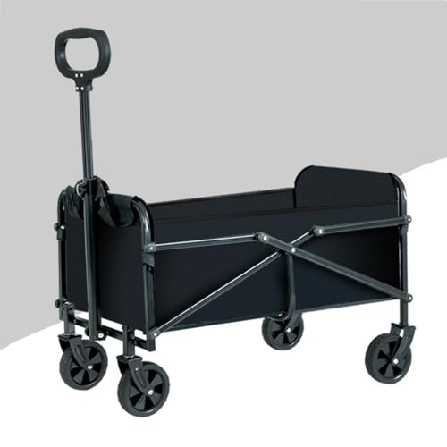 JLBopqaz Zusammenklappbarer Trolley, Verkaufsstand, handgezogener LKW, Picknickwagen, zusammenklappbar, tragbar für Camping und Strand (schwarz, freie Größe) – Bild 3