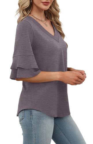 Image of OFEEFAN Spring Tops for Women Boho Shirts Fashion Clothing Cute 3 /4 Length Sleeve Blouses Dressy Casual Summer Outfits