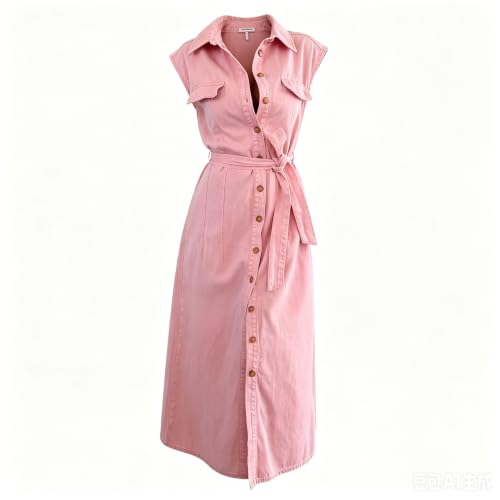 Robe midi en jean femme sans manches boutonnée coupe droite décontractée