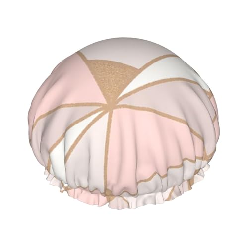 Gorro de ducha impermeable con banda elástica, gorro de ducha reutilizable de doble capa para mujer,Papel pintado geométrico oro rosa
