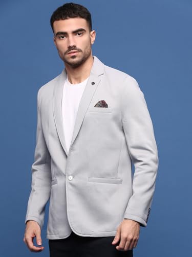 Image of SHOWOFFFF Men Solid Single Breasted Casual Blazer | Notched Lapel Full Sleeves Cotton Blazer for Mens | Slim Fit Regular Length Blazer for Men's