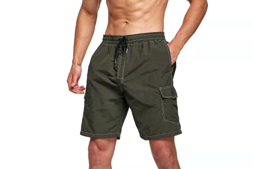 Tansozer Short de Bain Homme Maillot de Bain Homme Short de Plage Homme Séchage Rapide Short de Bain Homme Court Boardshort avec Filet Vert L Cover