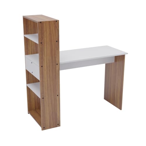 Image of Amazon Brand - Solimo Vista Engineered Wood Study and Computer Laptop Desk with Storage Shelves for Home or Office, WFH Desk for Adults Kids Students - Leon Teak & White