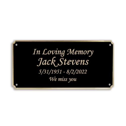 GetUrns Custom Engraved Memorial Plate I Black and Gold Brass Door Name Plate I Grave Marker I Garden Plaque