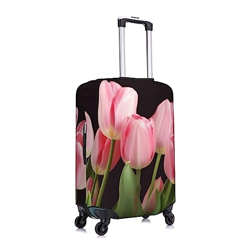 pink tulips Luggage Cover Washable Stretch Suitcase Protector Anti-Scratch Travel Luggage Sleeve Elastic Baggage Cover Fits 18-32 Inch3